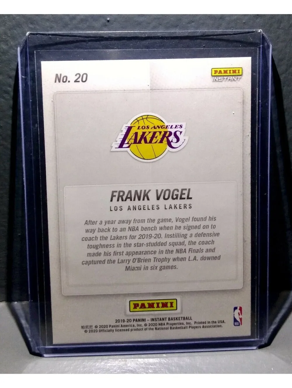 Frank Vogel 2020 Panini NBA LA Lakers Champions #20 Basketball Card